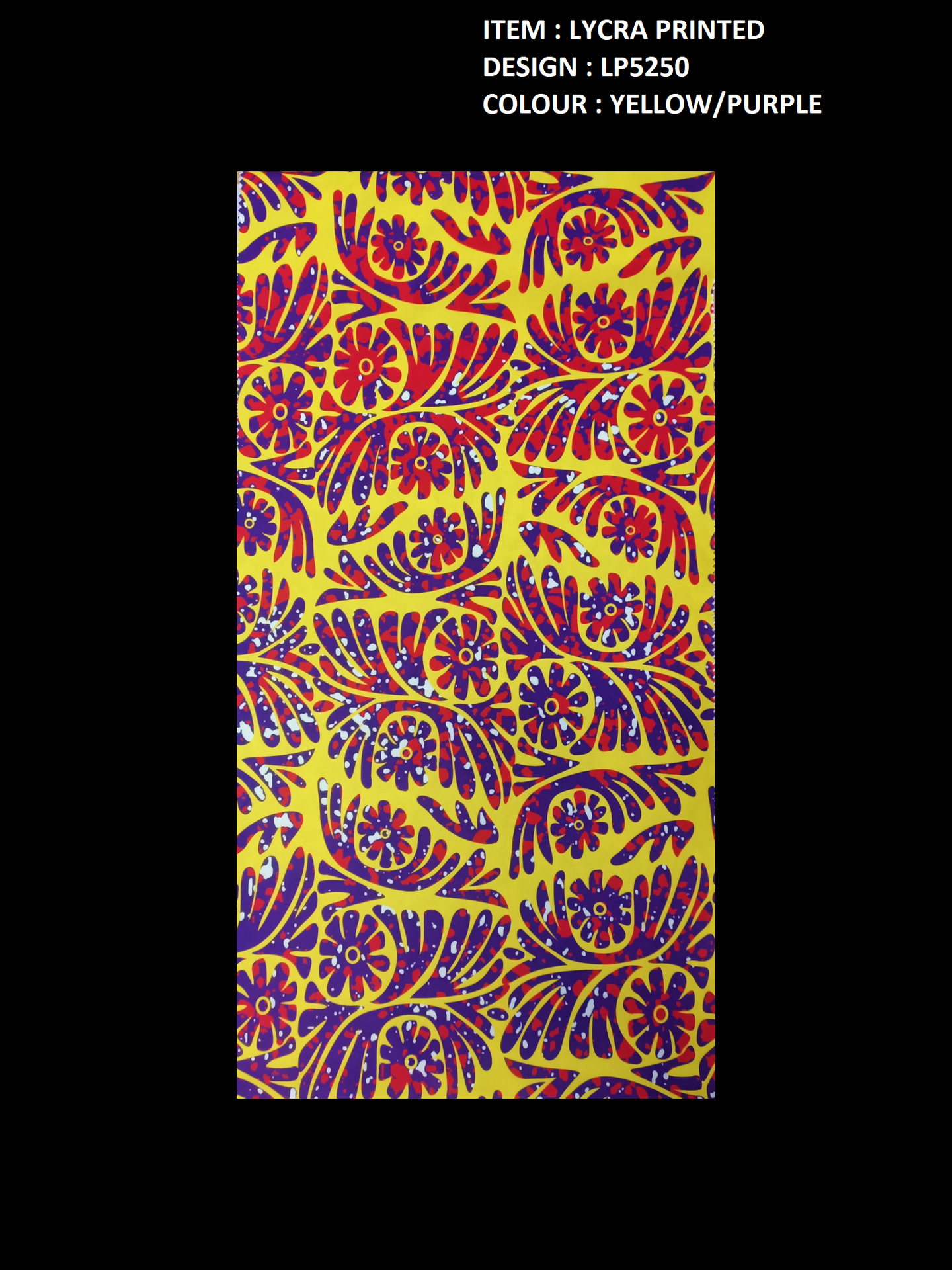 POLYNESIAN DESIGN LYCRA PRINTED FABRIC - YELLOW PURPLE