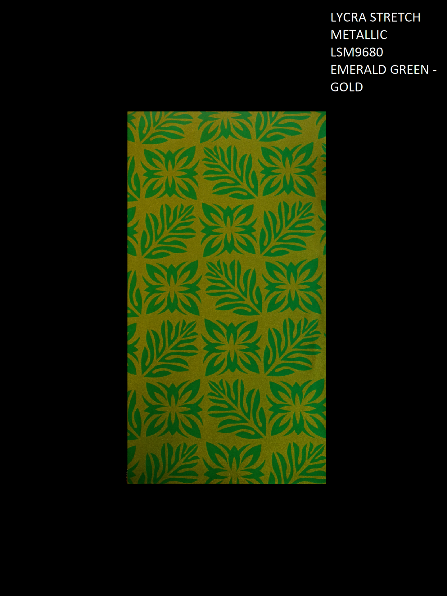 POLYNESIAN DESIGN LYCRA STRETCH FABRIC METALLIC  - GREEN/GOLD